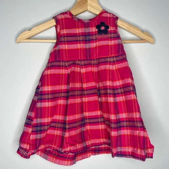 Girls vintage OshKosh‎ B’gosh plaid pink sleeveless dress size 24 months