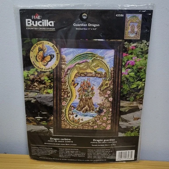 Plaid Bucilla Counted Cross Stitch Guardian Dragon 43586 New Sealed Castle