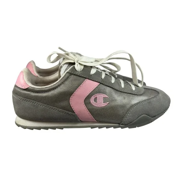 Champion Retro Women's Sneakers Gray Pink Suede Mesh‎ Lace-Up Shoes 9.5