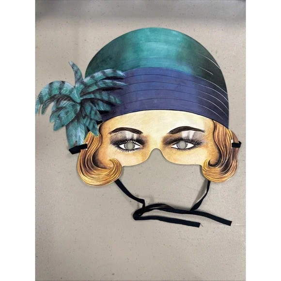 Vintage Paper Masters ROARING‎ TWENTIES Mask Green Cloche Lady Party Mask
