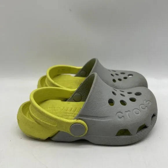 Crocs Toddler Kids Clogs C8 Gray Unisex‎ Electro Back Strap Round Toe