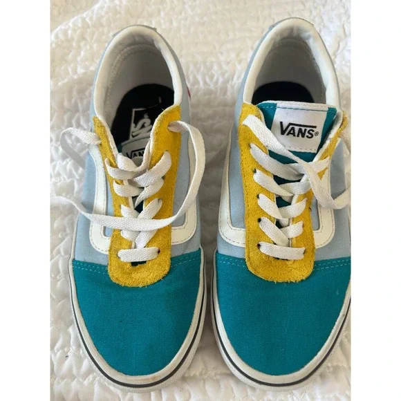 Vans Teal, Yellow & White Low Top Sneakers