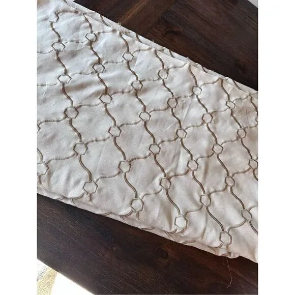 Beige and Zinc  Embroidered Geometric Trellis Upholstery Fabric