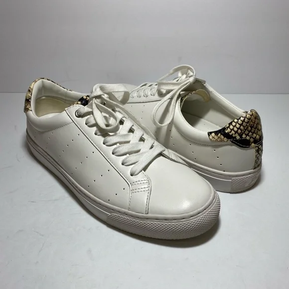 J.Crew Saturday Withe Leather Snake-Print Detail Sneakers Women’s Size 10