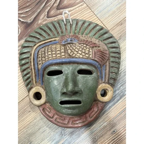 Aztec Maya Mexico Mythical Face Mask (Ceramic/Stone) Mask Wall Hanging 9x8