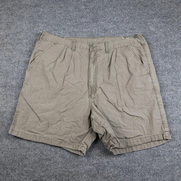 Wrangler Shorts Mens 42 Khaki Chino Pleated Elastic Waist Zip Fly Cotton Casual