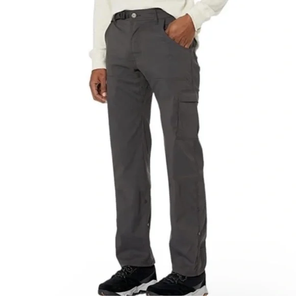 Prana Stretch Breathe Cargo Pants Belted Charcoal Gray Size 34 x 32 EUC