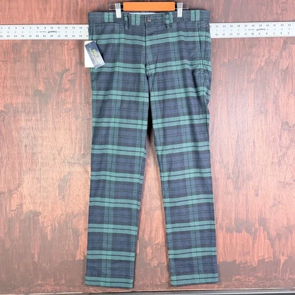 Polo Ralph Lauren Stretch Slim Fit Pants Men 32x30 Black Watch Tartan Plaid NEW