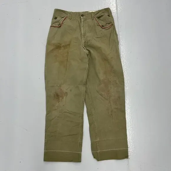 Vintage 60s Boy Scouts Green Mule Flap Canvas Pants 30x26
