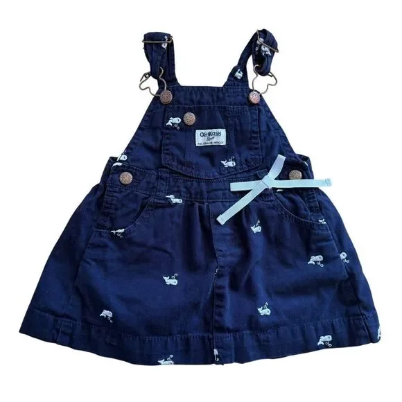 Osh Kosh B'Gosh Overall Dress Size 24 Months Navy Blue White Whales Nautical