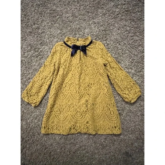 Genuine Kids from Oshkosh Girls Dark Mustard Yellow Lace Fall Winter Dress Sz 4T