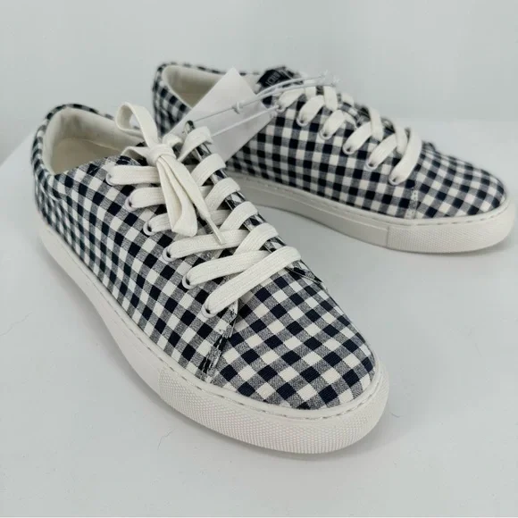 J Crew Factory Gingham Printed Road Trip Canvas Sneakers size 7.5 NWT Navy White