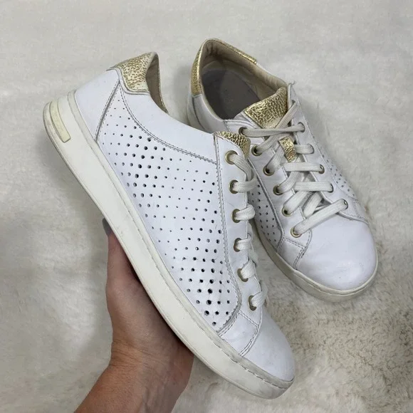 Geox Jayden B White Leather Sneakers Gold Detail Perforated Low Top Casual Shoes