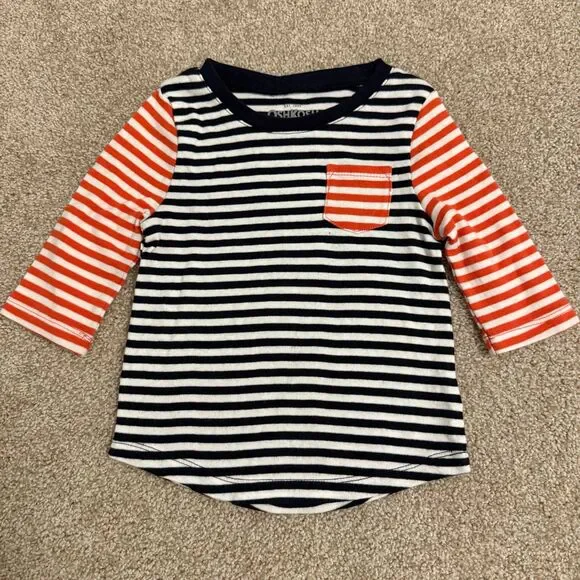 Oshkosh Crew Neck Blue Orange White‎ Striped Shirt Boy's Size 2T