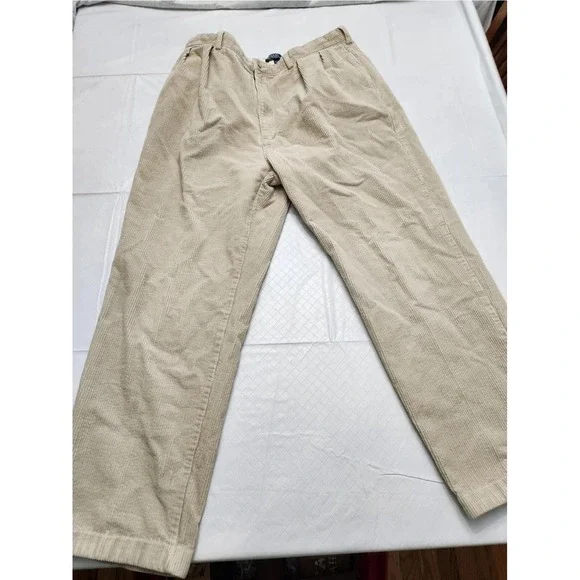 Polo Ralph Lauren Andrew Pants Mens 38x32 Beige Corduroy Cords Two Pleat VTG