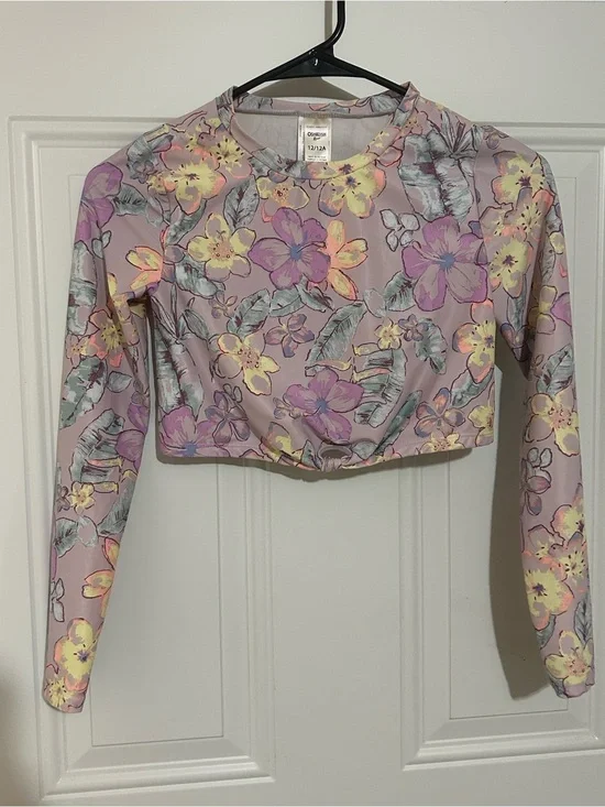 OshKosh B'gosh Lavender Floral Long-Sleeve Swim Rashguard