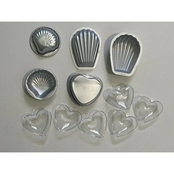 Soap Making Molds DIY‎ Crafts 5 Metal, Shells  3 Plastic Hearts Bath Bombs