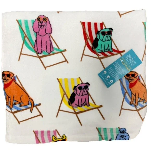 NEW Deborah Connolly Beach Towel DOGS ON CHAIRS 36 x 68 Eco Friendly Dog Print