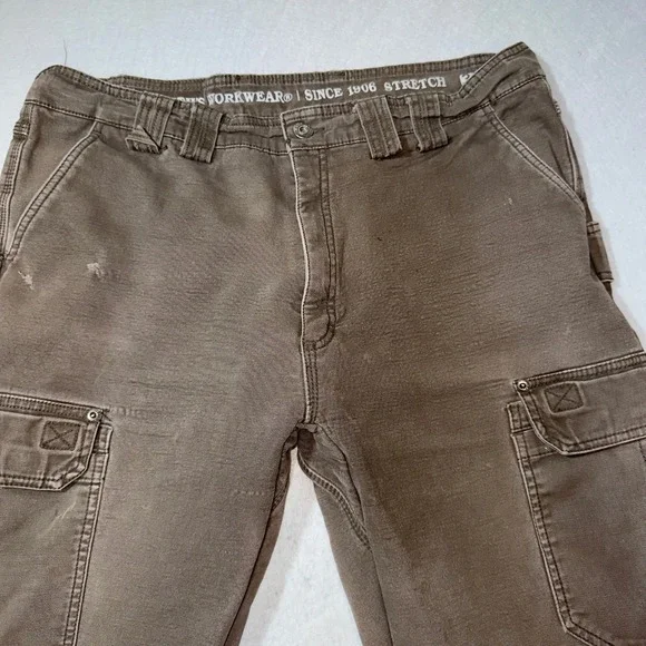 Smith's Workwear Cargo Pants Mens 34x30 Brown Good Fleece Lined Stretch Utility