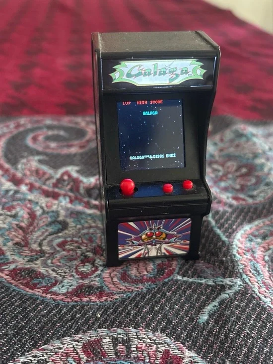 Galaga Mini Arcade Game Console - Black with Red Controls & keychain