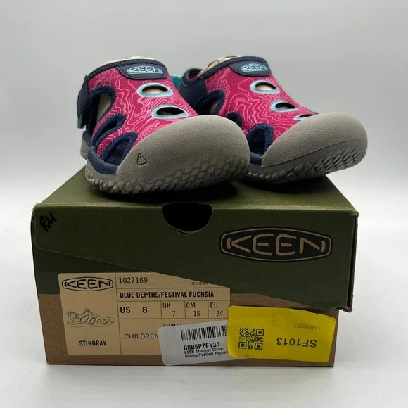 KEEN Kids Stingray Blue Depths Festival‎ Fuchsia Waterproof Sandals Size 8