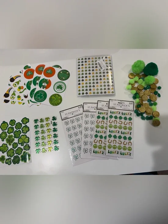 Large bundle St. Patrick's Day Shamrock Stickers & sensory items for crafts