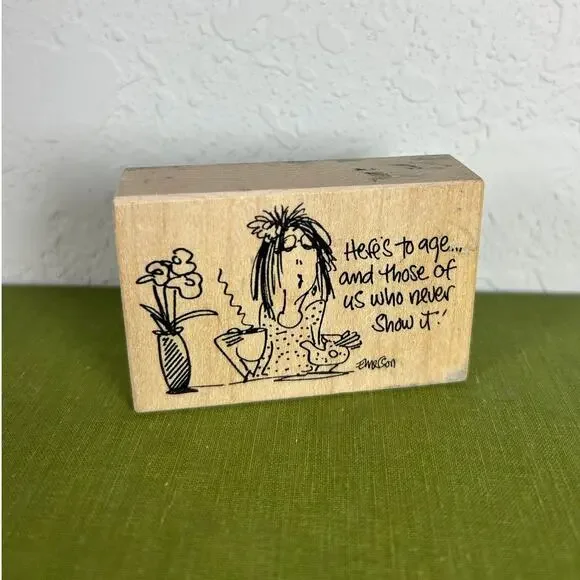 American Art Emerson Quillin Mounted Rubber Stamp Humor Preowned Never Show It