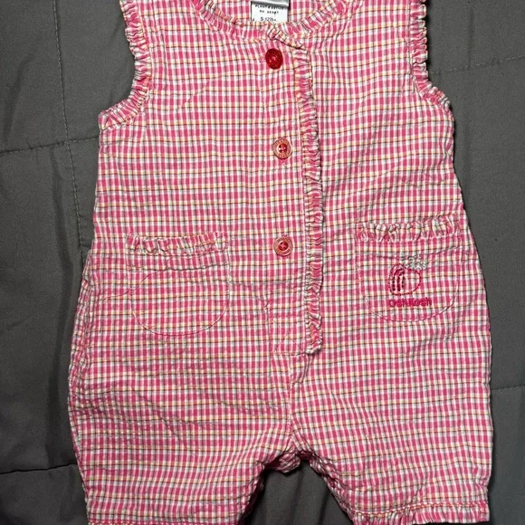 Vintage Baby B’Gosh OshKosh Romper Infant Girl 0–3M Pink Gingham‎ Strawberry