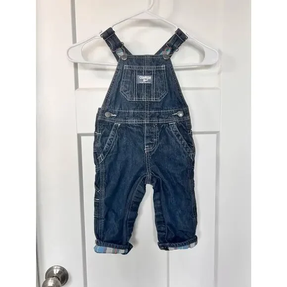 Oshkosh‎ B'gosh Baby Boys Jean Bib Overalls Lined Everyday Blue Size 12 Months