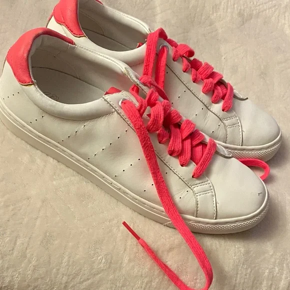 J. Crew leather White and Neon Pink Sneakers