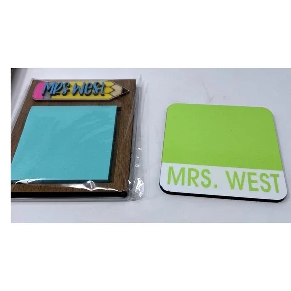 Teacher Inspired Mrs. West Teacher Desk Set Sticky Note Holder & Coaster
