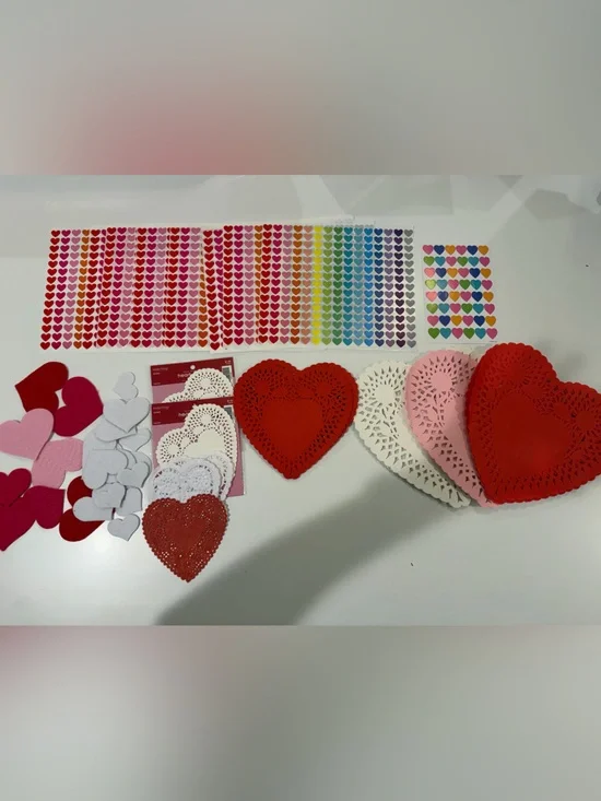 Valentine’s Day February Heart Stickers & Doilies for Crafts & School