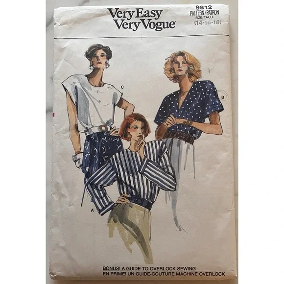 Very Easy Vogue 9812 Pattern Misses' Tops Size 14 16 18 Cut Vintage Business Pro