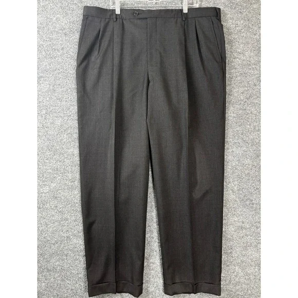 Brooks Brothers Dress Pants Men 43x30.5 Charcoal Grey 100% Wool Pleated Cuffed