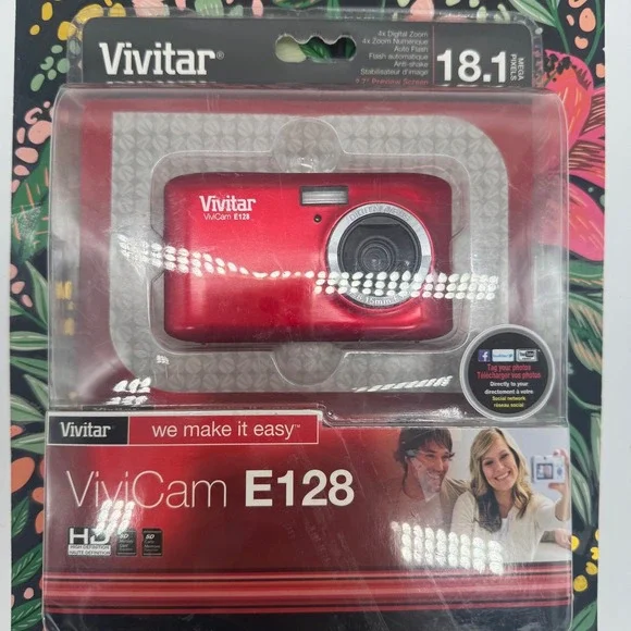 Vivitar ViviCam E128 Red Digital Camera 18.1MP HD 4x Zoom 2.7 Inch LCD New
