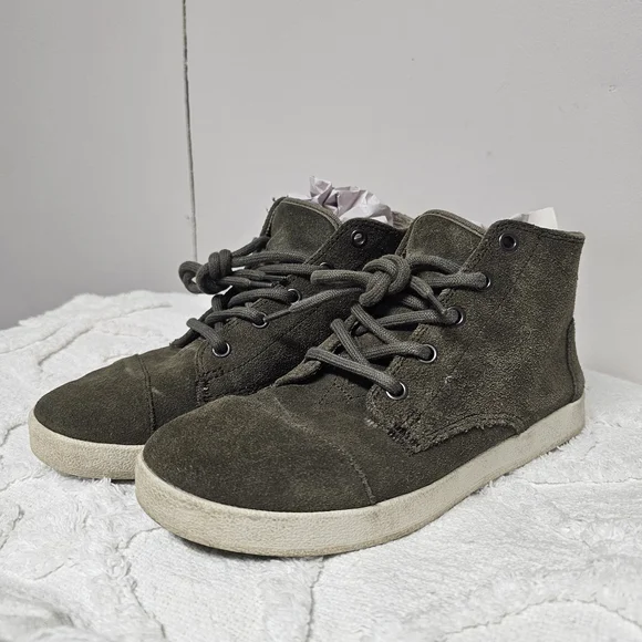 Olive Green Suede High-Top Toms‎ Sneakers Lace-up Size 7 Women Gorpcore Outdoor