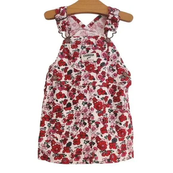 12M OshKosh B'gosh Red and Pink Floral Overalls