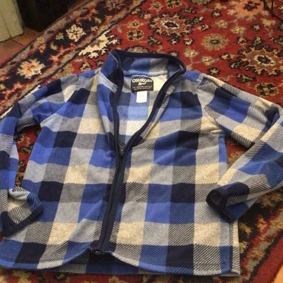 OshKosh B'gosh Blue and Navy Plaid Zip-Up Hoodie