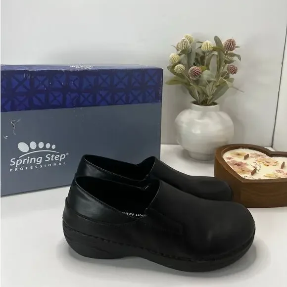 Spring Step Manila Leather Work Slip Resistant Clog Black 581587 Women's 6M NWB