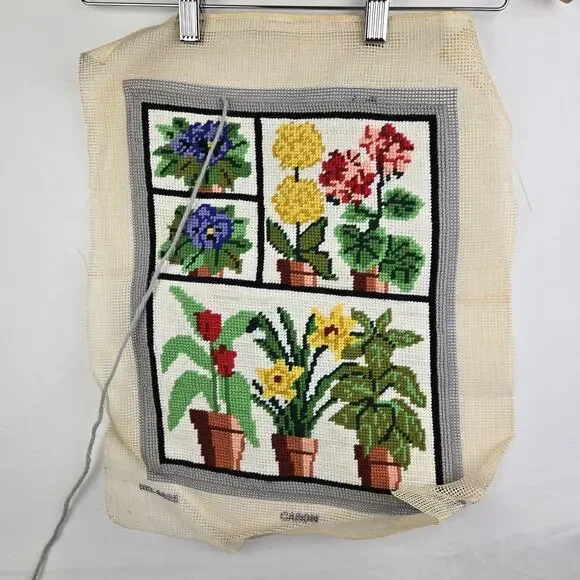 Vintage Greenhouse Needlepoint Unfinished By Caron. Read
