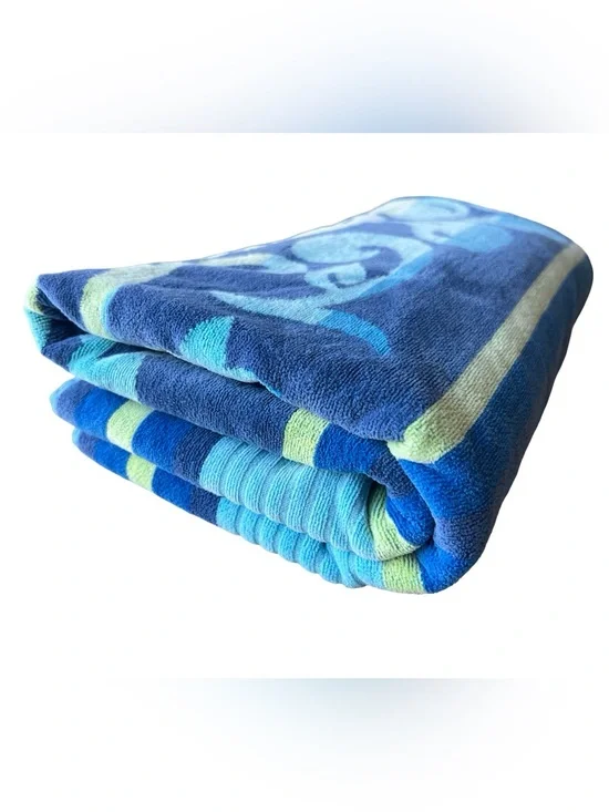 KIRKLAND Extra-Large Beach Towel 67x36 Blue Aloha Egyptian Cotton Made in Egypt