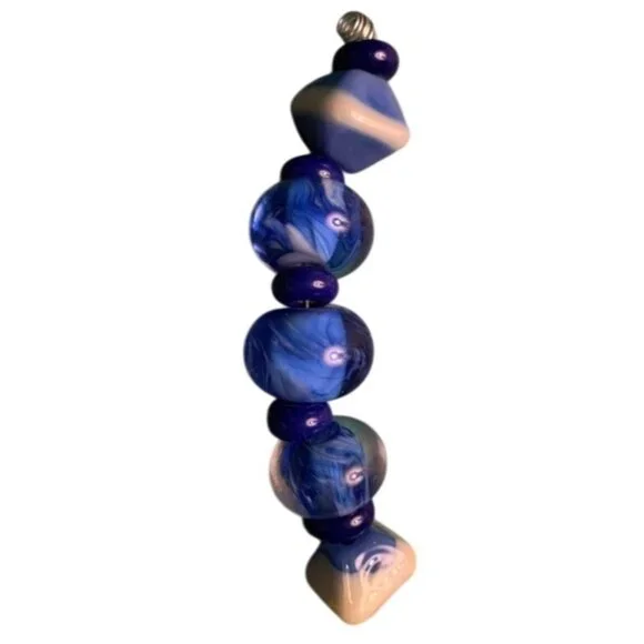 Handmade Blue & Ivory Lampwork Glass Beads - New