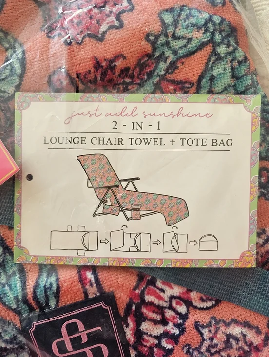 Simply Southern  2 In 1  Lounge Chair Cover, Towel NWT Seahorse Print
