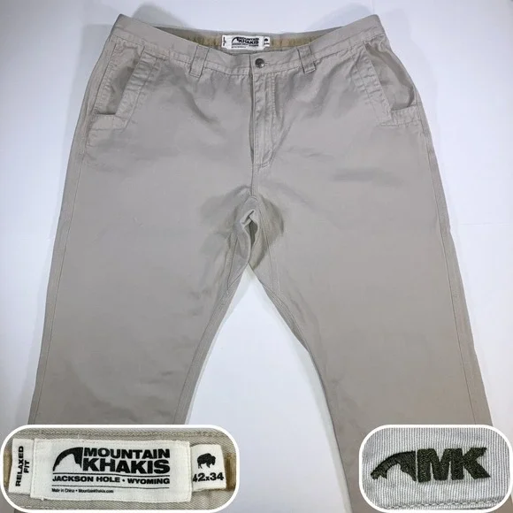 Mountain Khakis Chino Pants Mens 42x33 Khaki Relaxed Fit Twill (Tag 42x34)