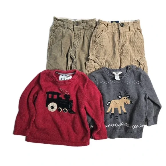 OshKosh B'Gosh Train Rein Deere Sweater Pants 3 T Red Sweater Lot Of 4