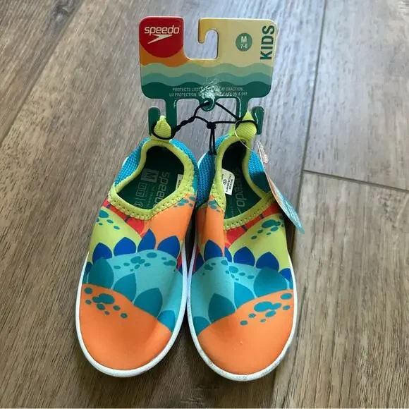 NEW!! Speedo Kids Water Shoes, Orange and Blue, Dinosaur, Size 7/8