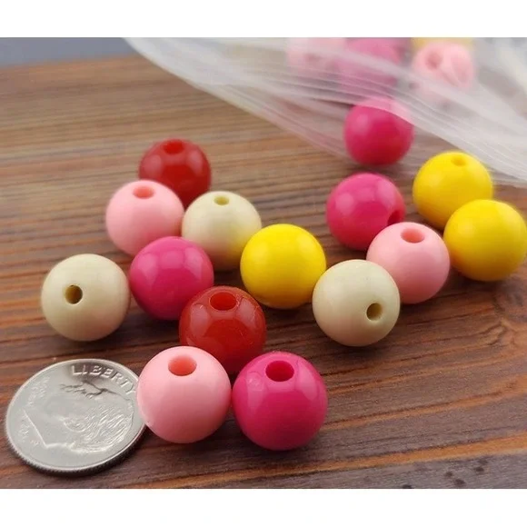 50pcs 12MM Acrylic Beads, pink yellow ivory red,‎ will fit beadable pens