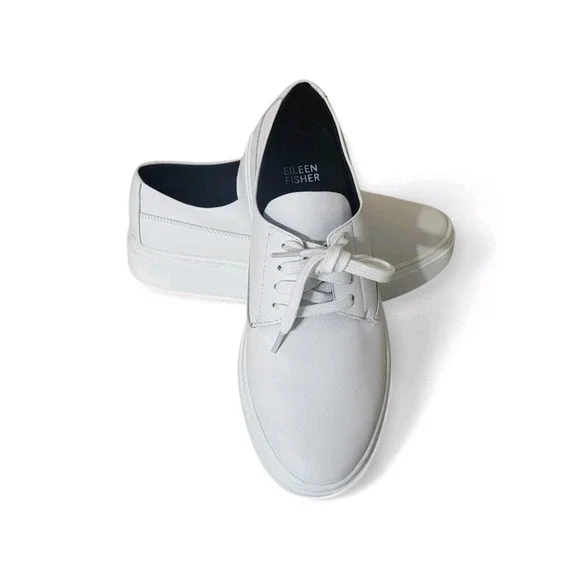 Eileen Fisher White Leather Lace Up Platform Sneakers Cushioned Womens Sz 6.5M