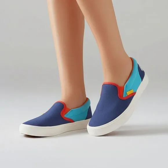 Blue and Red canvas upper Slip-On deck Sneakers
