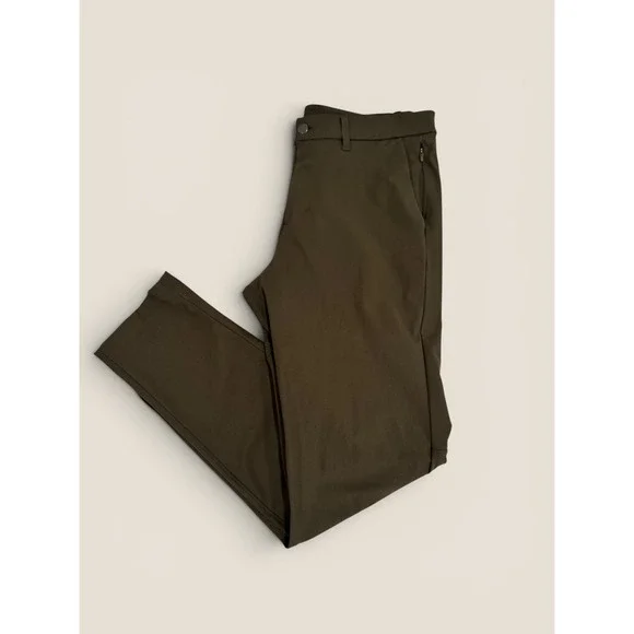 Lululemon Mens Commission Slim Fit Pant 32 Dark Olive Green Warpstreme Chino